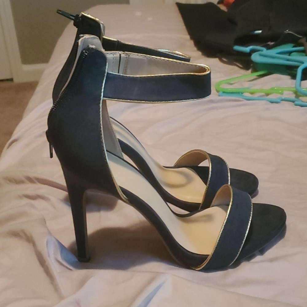 Green suede high heels